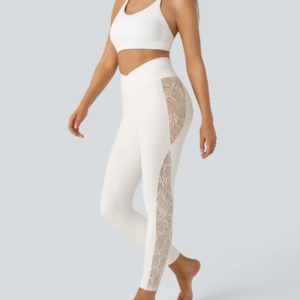 YUNPSO™ High Waist Cross Contrast Lace Yoga 7/8 Tights – UPF50+