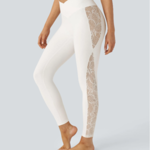 YUNPSO™ High Waist Cross Contrast Lace Yoga 7/8 Tights – UPF50+